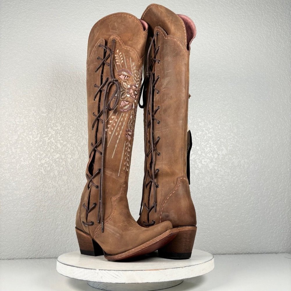 NEW Junk Gypsy Lane Honeysuckle Rose Cowboy Boots 7 Brown Wide Calf Over Knee